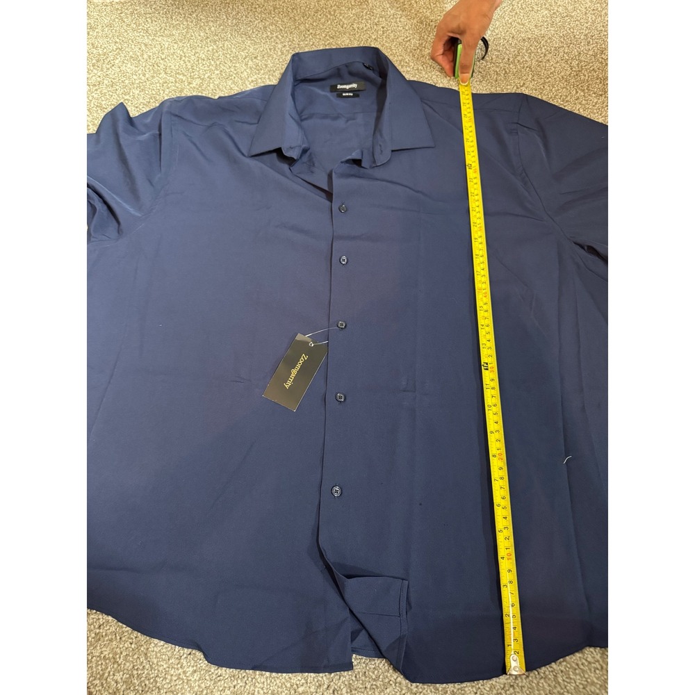 Zoomgarrity Mens 3XL Slim Fit Dress Shirt Navy Blue Long Sleeve Button Down NEW - Picture 2 of 5